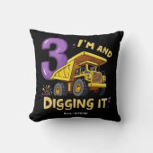 I Am 3 en Digging It 3rd Birthday Construction Kussen (Voorkant)