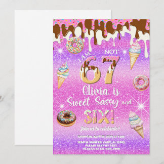 I am 6 not 7 girl 6th birthday invitation. kaart