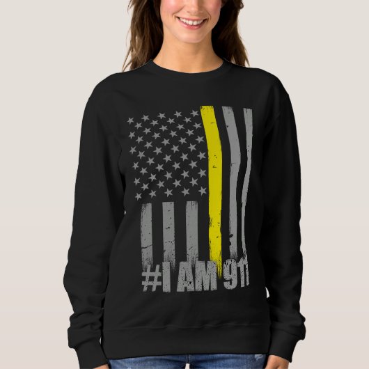 I Am 911  Thin Gold Line Flag  Police Dispatcher Trui (Voorkant)