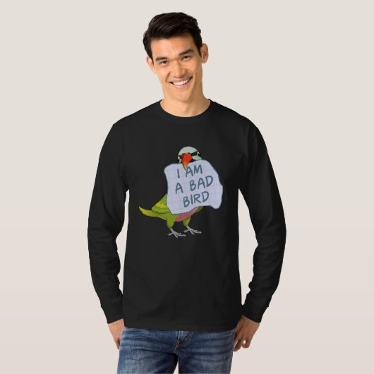I Am A Bad Bird I Funny Moustache Parakeet Parrot T-shirt (Voorkant volledig)
