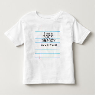 "I am a BOOK DRAGON not a worm" op Notitieboek Pap Kinder Shirts