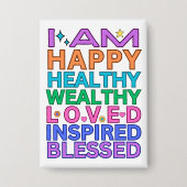 I Am Affirmations Badge - Kleurrijke positieve vib Button (Voorkant)