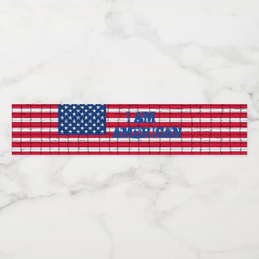 I AM AMERICAN Mozaïek Rood & Blauw USA Vlag Waterfles Etiket (Enkel label)