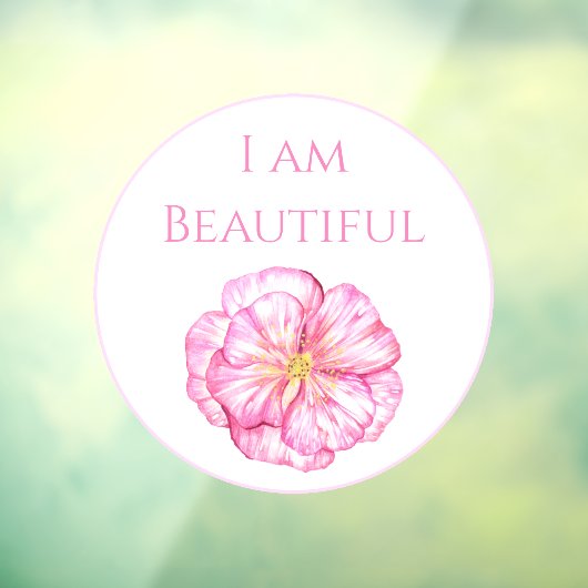 I am Beautiful Floral Pink Raamsticker (Vel 3)