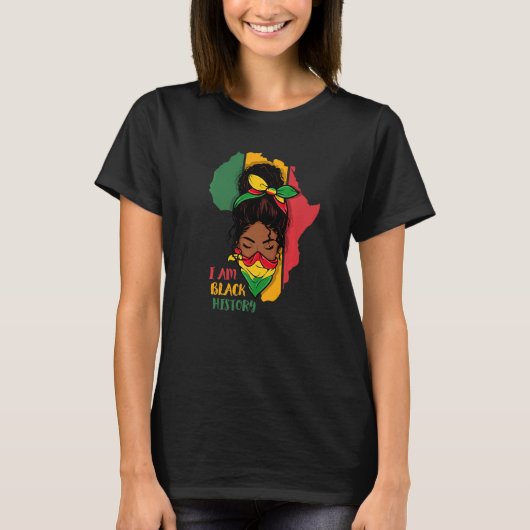 I Am Black History Month Africa Map & Black Queen  T-shirt (Voorkant)