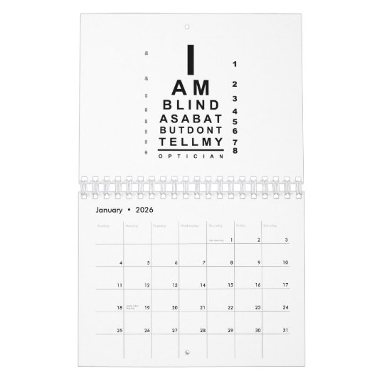 I am blind as bat eye chart kalender (Jan 2026)