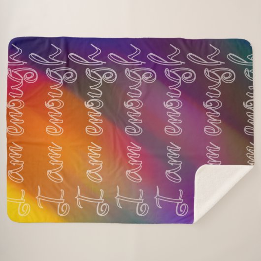 I Am Enough Pastel Rainbow Cursive Affirmation Sherpa Deken (Voorkant (horizontaal))
