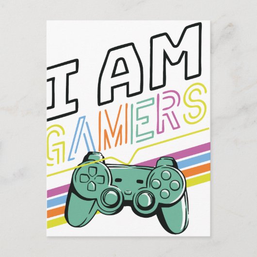 I Am Gamers – Retro Neon Gaming Design Briefkaart (Voorkant)