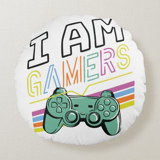 I Am Gamers – Retro Neon Gaming Design Rond Kussen (Voorkant)