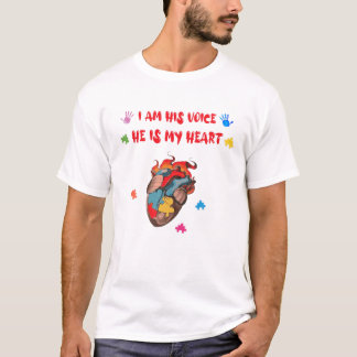 I Am His Voice He Is My Heart Autism Awareness Mom T-shirt