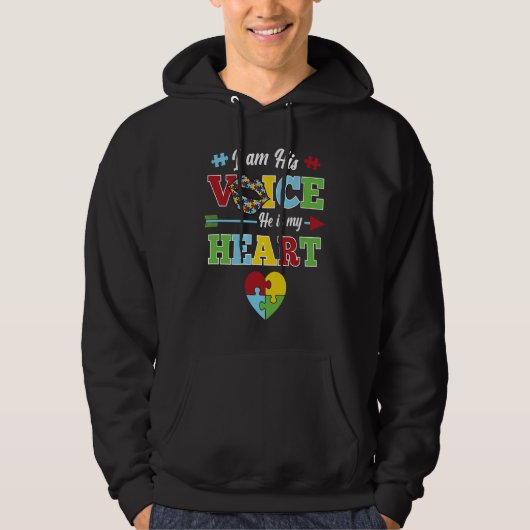 I Am His Voice He Is My Heart Puzzle Autism Aware Hoodie (Voorkant)