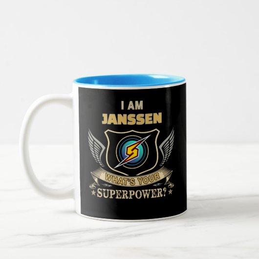 I Am JANSSEN What's Your Superpower Tweekleurige Koffiemok (Links)