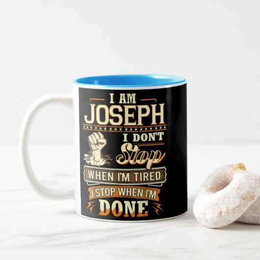 I Am Joseph. I Don't Stop When I'm Tired Tweekleurige Koffiemok (Met donut)