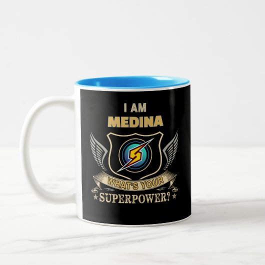 I Am MEDINA What's Your Superpower Tweekleurige Koffiemok (Links)