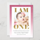 "I AM ONE" roze + goudfoto 1ste verjaardag Magnetische Uitnodiging (Voorkant)