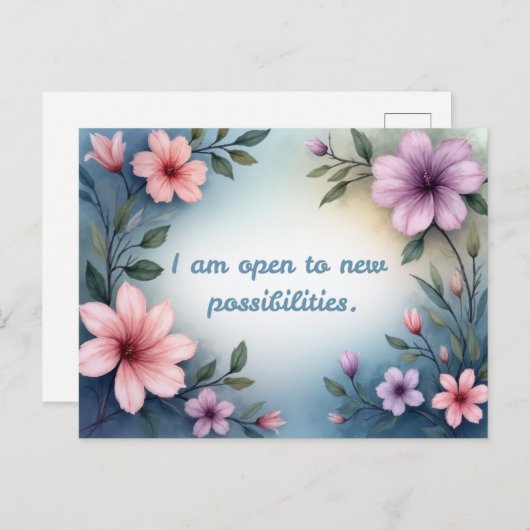 I am open to new possibilities floral affirmation briefkaart (Voorkant / Achterkant)