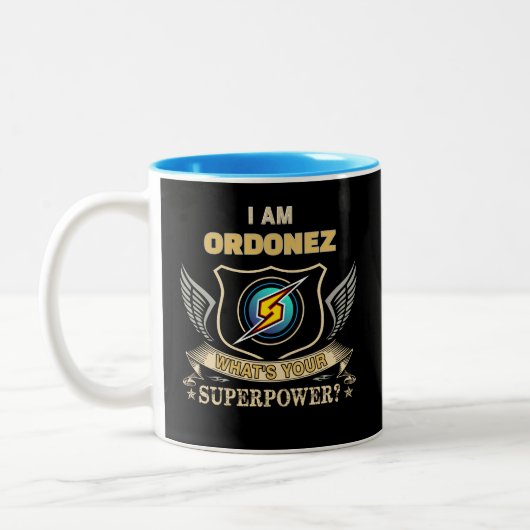 I Am ORDONEZ What's Your Superpower Tweekleurige Koffiemok (Links)
