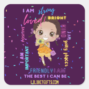 I AM - Positieve zwarte bruine meisjes bevingen Vierkante Sticker