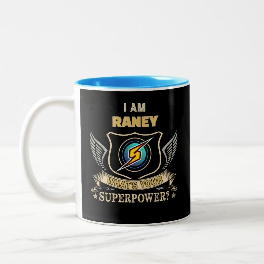 I Am RANEY What's Your Superpower Tweekleurige Koffiemok (Links)
