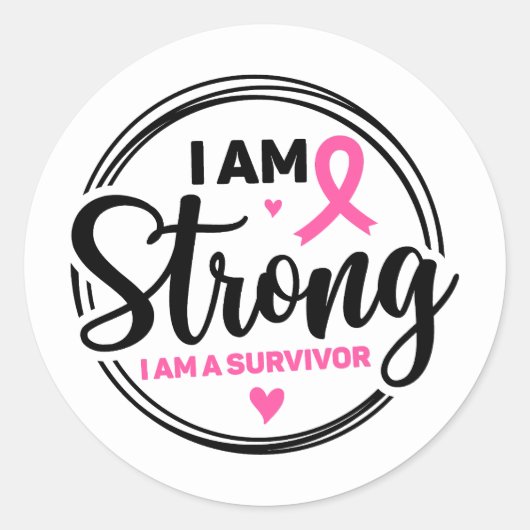 I Am Strong Breast Cancer Awareness Ronde Sticker (Voorkant)