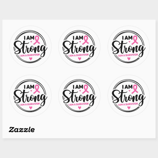 I Am Strong Breast Cancer Awareness Ronde Sticker (Vel)