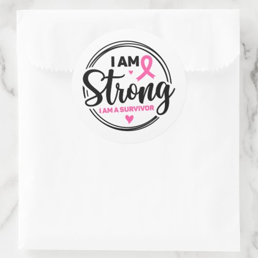 I Am Strong Breast Cancer Awareness Ronde Sticker (Tas)