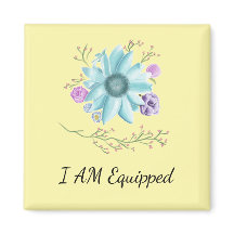 I Am Uitgerust magneet op gele achtergrond