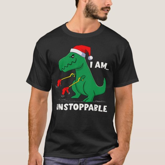I Am Unstoppable Dinosaur Santa Hat T-Rex Dino Chr T-shirt (Voorkant)