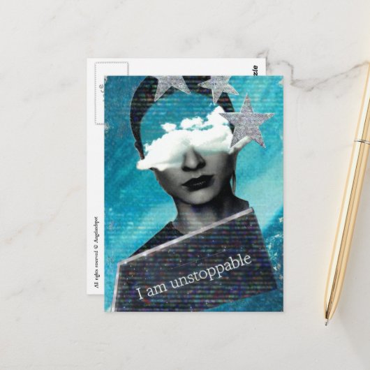 I am Unstoppable Mixed Media Collage Briefkaart (Voorkant / Achterkant in situ)