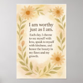 “I Am Worthy Just As I Am” – Sunflower Affirmation Poster (Voorkant)