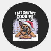 I Ate Santas Cookies Puppy Funny Christmas German Ronde Sticker (Voorkant)
