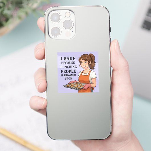 I Bake Because Punching People Is Frowned Upon Sticker (Telefoon)