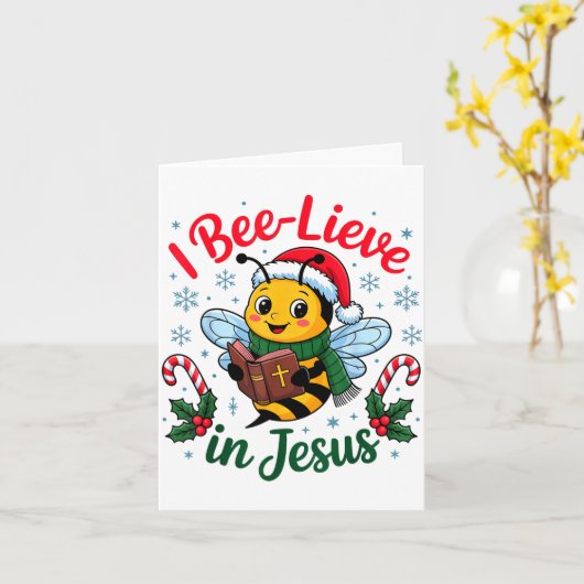 I Bee-lieve In Jesus Gospel Kids Christian Christm Kaart (Gele Bloem)