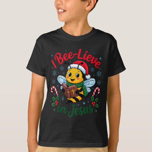I Bee-lieve In Jesus Gospel Kids Christian Christm T-shirt (Voorkant)