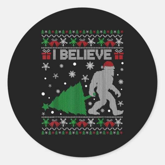 I Believe Big Foot Sasquatch Christmas  Ronde Sticker (Voorkant)