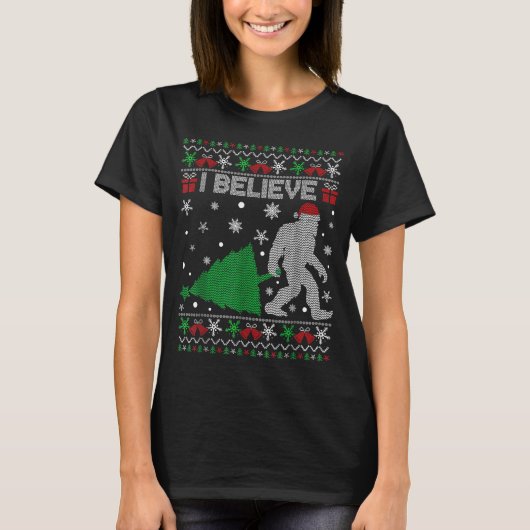 I Believe Big Foot Sasquatch Christmas T-shirt (Voorkant)