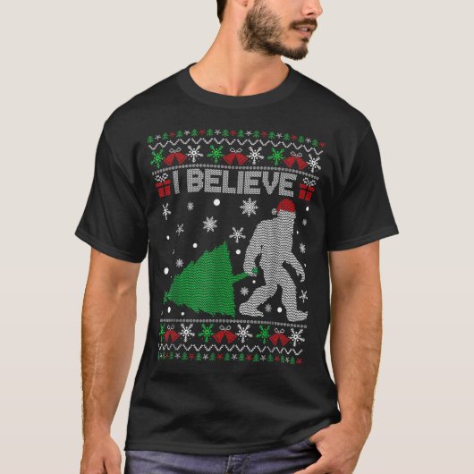 I Believe Big Foot Sasquatch Christmas  T-shirt (Voorkant)