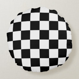 I Bleed Racing Check Black White, aangepast Rond Kussen