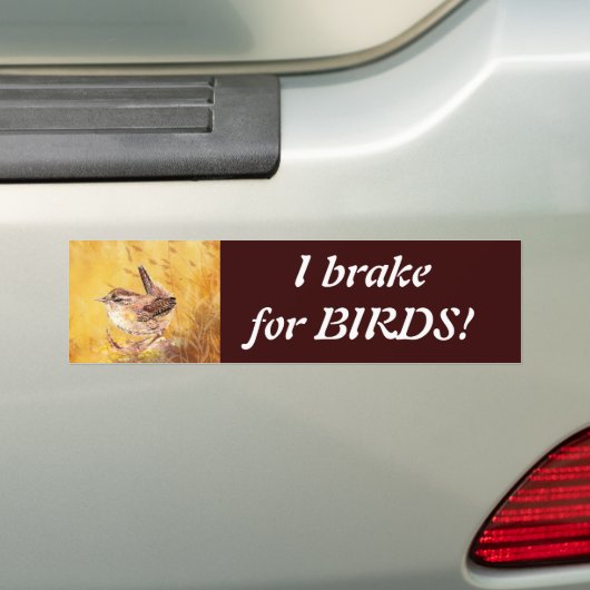 I Brake for Birds - Vogels met Schattigee Wren Art Bumpersticker (Op auto)