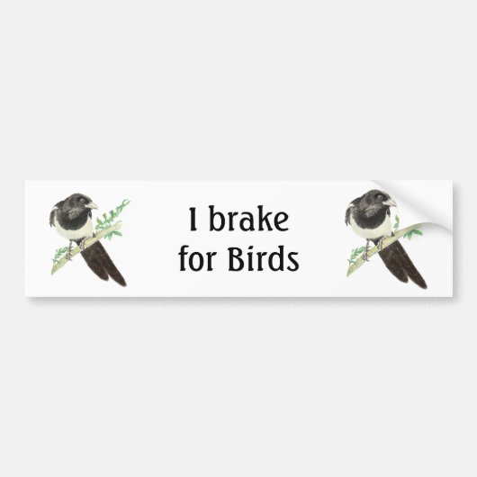 I Brake for Birds, Waterverf Magpie for Birders Bumpersticker (Voorkant)