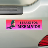 "I Brake for Mermaids" met roze achtergrond Bumpersticker (Op auto)