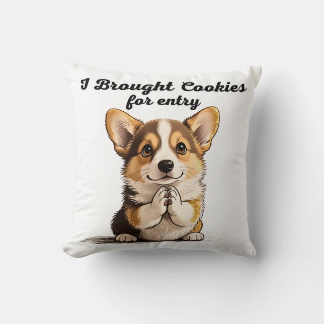 "I Brought Cookies" Pleading Corgi Pen & Ink Art Kussen (Voorkant)