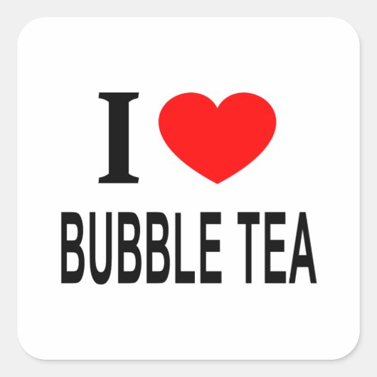 I ❤️ BUBBLE TEA I LIEFT VAN BUBBLE TEA I HEART BUB VIERKANTE STICKER (Voorkant)