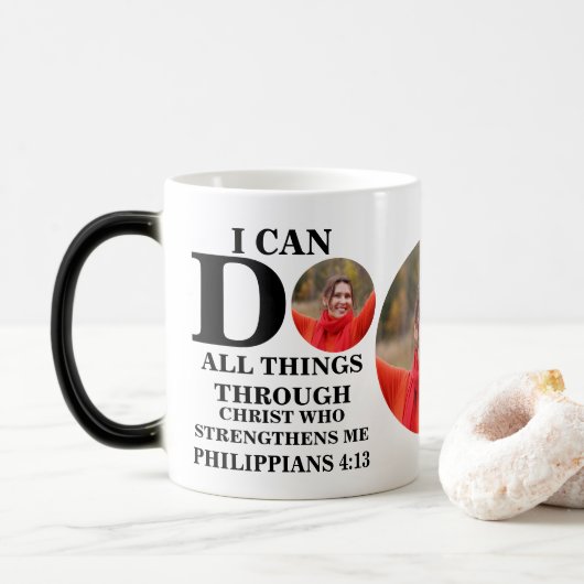 I can do all things Christian photo Bible verse Magische Mok (Met donut)