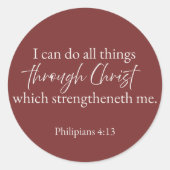 I Can Do All Things Philippians 4:13 Christian Ronde Sticker (Voorkant)