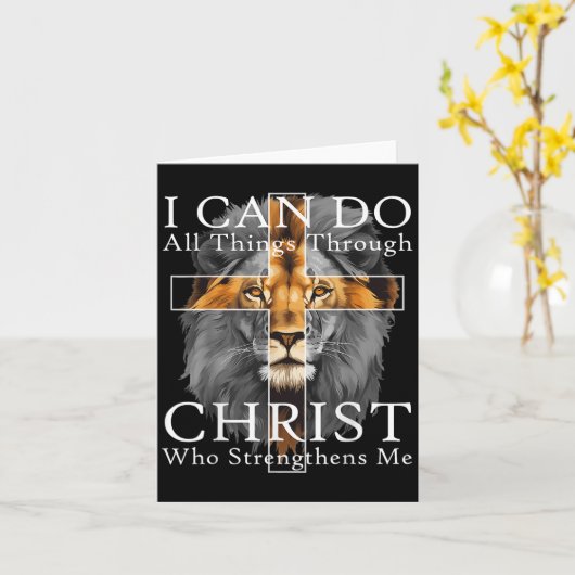 I Can Do All Things Through Christ Christian Lion Kaart (Gele Bloem)