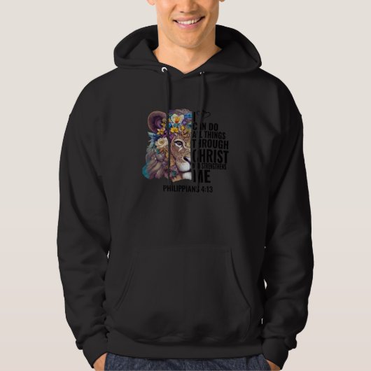 I Can Do All Things Through Christ Lion Bible vers Hoodie (Voorkant)