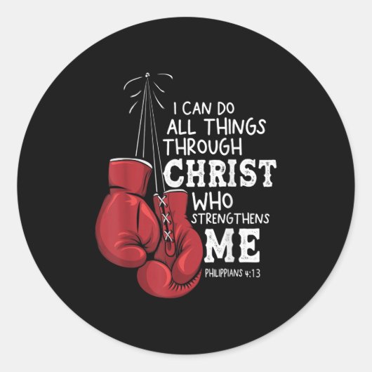 I Can Do Things Christian Boxing Quote Philipans 4 Ronde Sticker (Voorkant)