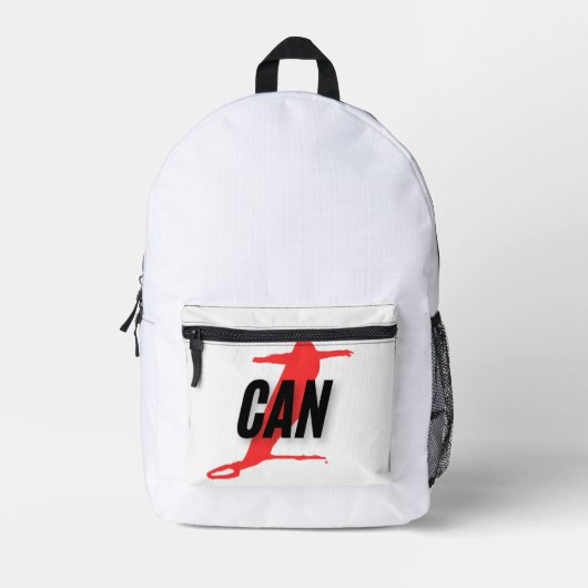 "I Can" Dynamic Red & Black Empowerment Word Art Bedrukte Rugzak (Voorkant)
