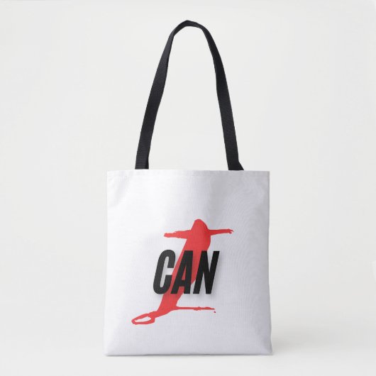 "I Can" Dynamic Red & Black Empowerment Word Art Tote Bag (Voorkant)